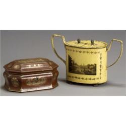 Charles X Transfer-Printed and Yellow T(le Peinte Coquetier and a Chinese Export Gilt Decorated S...