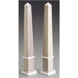 Pair of Continental Mottled Beige Marble and Alabaster Obelisks, Early 20th Century, Several...