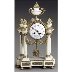 Louis XVI Style Ormolu Mounted White Marble Portico Clock, Late 19th-Early 20th Century, The...