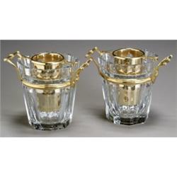 Pair of Baccarat Gilt Silver Plate Mounted Cut Glass Wine Coolers, Modern, Each with gilt sil...