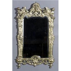 Continental Renaissance Style Brass Two-Light Girandole Mirror, First Quarter 20th Century, L...