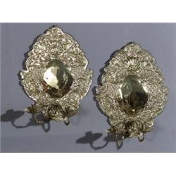 Pair of Continental Rococo Style Embossed Brass Two-Light Sconces, Late 19th Century, Height:...