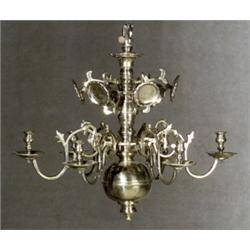 Dutch Rococo Brass Six-Light Chandelier, Early 18th Century, Together with a modern brass snu...