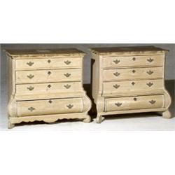 Two Similar Anglo-Dutch Baroque Style Pickled Pine BombT Commodes, Last Half 19th Century, On...