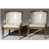 Image 1 : Pair of Continental Neoclassical Cherry and White Leather Upholstered Barrel-Back Armchairs, Au...