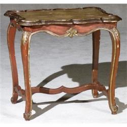 Italian Rococo Parcel Gilt and Scarlet Painted Faux Marble Top Side Table, Predominantly Last H...