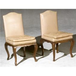 Pair of Italian Rococo Walnut Salmon Leather Upholstered Sidechairs, Last Half 18th Century,...