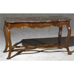 Continental Rococo Style Cherry Rouge Marble Top Serpentine Console Table, First Half 20th Cent...