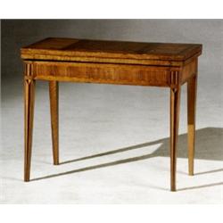 Italian Neoclassical Parquetry Walnut and Fruitwood Fold-Top Games Table, Circa 1800, Top wit...