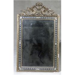 Pair of Italian Neoclassical Style Giltwood and Gesso Mirrors, 20th Century, Each with bevele...