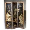 Image 1 : Continental Black Japanned Leather Three-Panel Screen, Circa 1900, Some repairs and tears to...