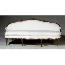 Louis XV Style Walnut CanapT, Last Quarter 19th Century, Backrest originally caned; some loss...