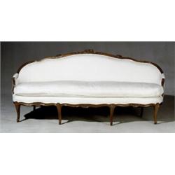 Louis XV Style Walnut CanapT, Last Quarter 19th Century, Backrest originally caned; some loss...