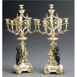 Pair of Louis XV Style Ormolu and Bronze Seven-Light Figural Candelabra, Late 19th Century, E...