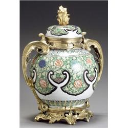 Louis XV Style Ormolu Mounted Samson 'Famille Verte' Covered Jar, 20th Century, With painted...