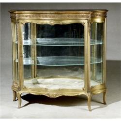 Louis XV Style Giltwood Serpentine Vitrine, Late 19th Century, Some wear to gilding., Heigh...