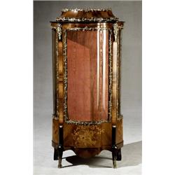 Louis XV Style Ormolu Mounted Parcel Ebonized Parquetry and Marquetry Kingwood Serpentine Vitrine...