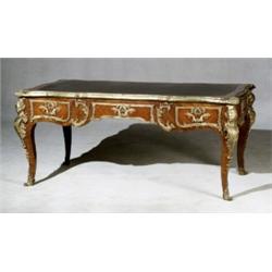 Louis XV Style Ormolu Mounted Parquetry Tulipwood Bureau Plat, Early 20th Century, Having a g...