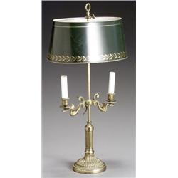 Empire Style Ormolu and T(le Peinte Two-Light Bouillotte Lamp, Late 19th- Early 20th Century...