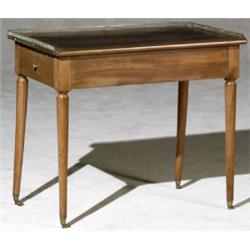 Louis XVI Walnut Table a Ecrire, Last Quarter 18th Century, Having a pierced brass three-quar...