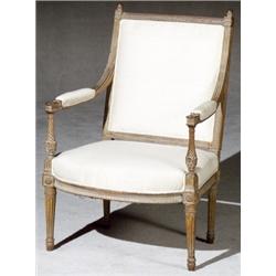 Louis XVI Stripped Beechwood Fauteuil a la Reine, Predominantly Late 18th Century, Some repai...