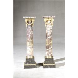 Pair of Louis XVI Style Ormolu Mounted Lavender Marble Pedestals, Signed Millet, Late 19th Cent...