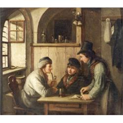 Dutch School, 19th Century, Tavern Scene with Men Smoking Pipes, Unsigned, Oil on panel,...