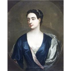 British School, 18th Century, Portrait of a Woman in a Blue Dress, Unsigned; also with Aiken...