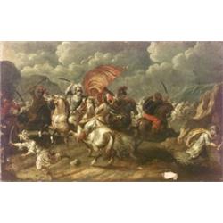 Italian School, 17th Century, Battle of the Crusaders and Saracens, Unsigned, Oil on canvas...