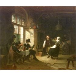 Dutch School, 19th Century, Tavern Scene with Dancing Figures, Unsigned, Oil on canvas, 1...