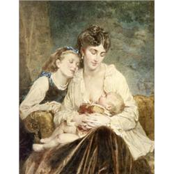 Leon Jean Basile Perrault (French 1832-1908), Portrait of a Mother with Her Children, Signed...