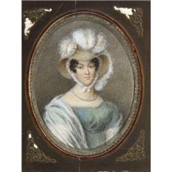 British School, Second Quarter 19th Century, Portrait of a Woman in a Blue Dress, Unsigned...