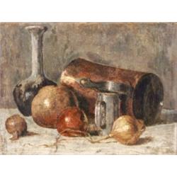 European School, Early 20th Century, Still Life with Vase, Signed indistinctly l.r., Oil on...