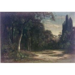 C. Shoemaker (Anglo-American, Mid-19th Century), Landscape with Cypress Trees, Inscribed C. S...