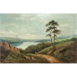 American School, 19th Century, View of a Lake from a Mountainous Hillside, Signed Beetie l.r....