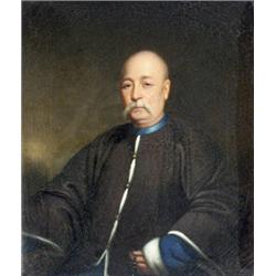 Chinese Export School, 19th Century, Portrait of a Gentleman Holding Beads, Unsigned, Oil o...