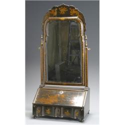 Chinese Export Gold Lacquered Black Ground Slant-Front Chest Mirror, Early 19th Century, The...