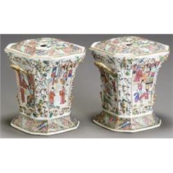 Pair of Chinese Export 'Mandarin Palette' Bough Pots, Modern, Each with gilt decorated entwin...