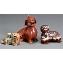 Group of Three Chinese Export Glazed Bisque Figures of Animals, 19th-20th Century, Consisting...