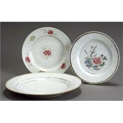 Chinese Export Bianco-Sopra-Bianco Charger and Two 'Famille Rose' Plates, Qianlong-Jiaqing Peri...