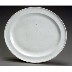 Chinese Export Large Platter, Jiaqing Period (1796-1820), Having a blue and gilt decorated ri...