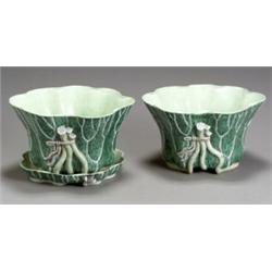 Pair of Chinese Export 'Famille Verte' Cabbage-Form JardiniTres, 20th Century, Together with...