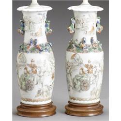 Pair of Chinese Export 'Famille Verte' Vases, Xianfeng Period (1851-1861), Each mounted as a...