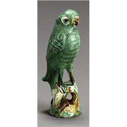 Chinese Export Sancai-Glazed Pottery Figure of a Parrot, 19th Century, In the Ming style; rai...