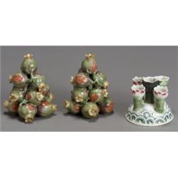 Pair of Chinese Export Pomegranate Clusters and a Tulipiere, 19th Century, The pair of pomegr...