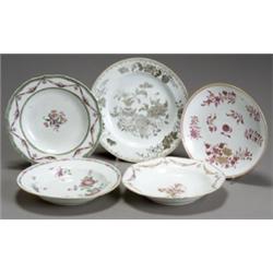 Group of Nine Chinese Export 'Famille Rose' Soup Plates, Qianlong-Jiaqing Period (1736-1820)...