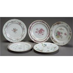 Group of Twelve Chinese Export 'Famille Rose' Plates, Qianlong Period (1736-1795), In various...