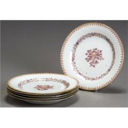 Set of Six Chinese Export 'Famille Rose' Plates, Qianlong Period (1736-1795), Several plates...