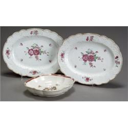 Pair of Chinese Export 'Famille Rose' Platters and a Shallow Dish, Qianlong-Jiaqing Period (173...