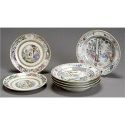 Pair of Chinese Export 'Famille Rose' Dishes and Five Soup Plates, Qianlong Period (1736-1795)...